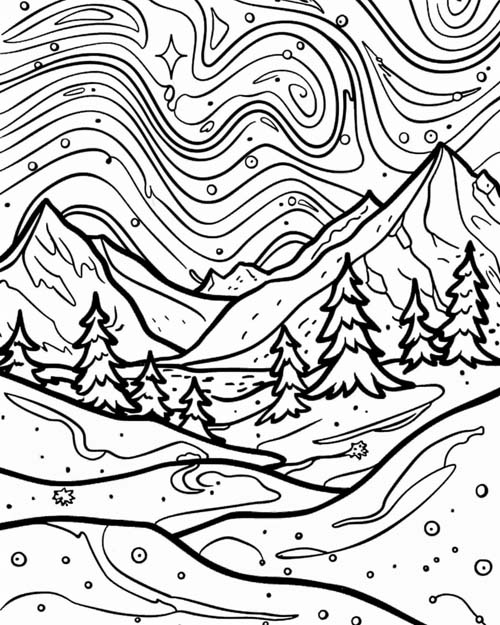 coloring page of the aurora borealis