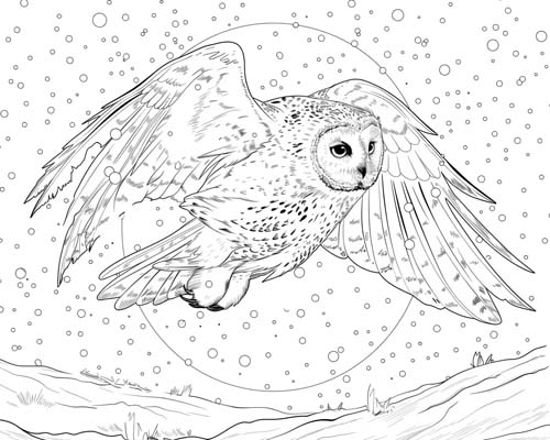 winter solstice coloring page of an owl