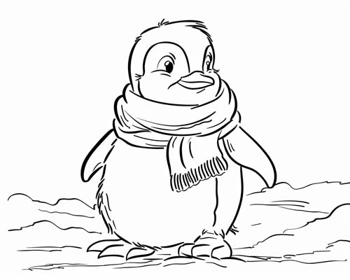 winter solstice coloring page of a penguin