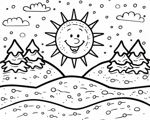 winter solstice coloring page of the sun going down