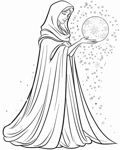 winter solstice coloring page of a solstice goddess