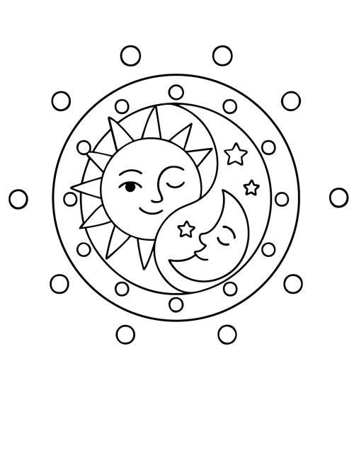 winter solstice coloring page of sun and moon solstice artwork