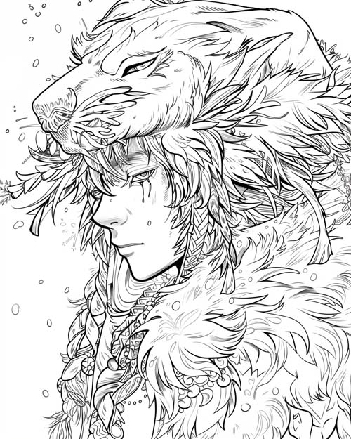 winter solstice coloring page of a winter fae