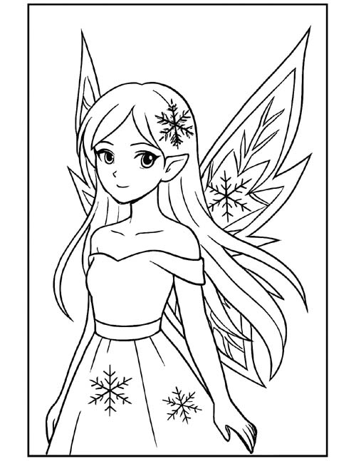 simple coloring page of an ice fairy