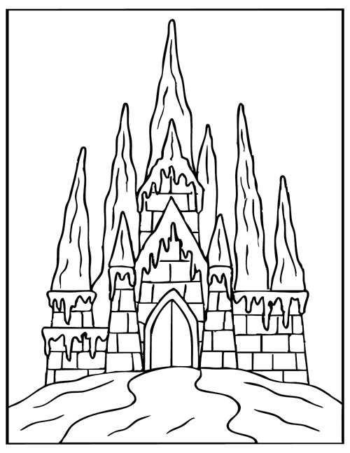 simple coloring page of an ice castle