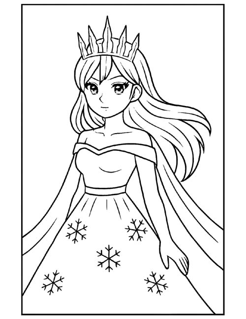 simple coloring page of an ice princess