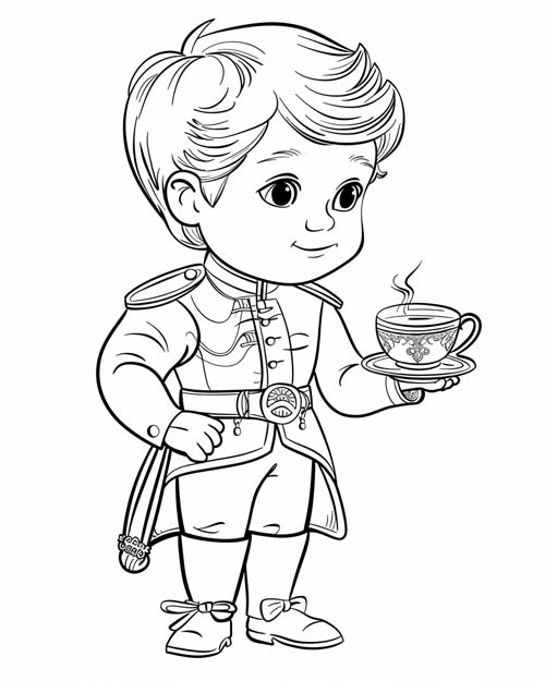 coloring page of a prince drinking tea