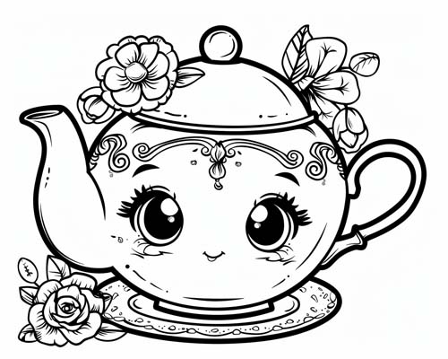 cute coloring page of a teapot