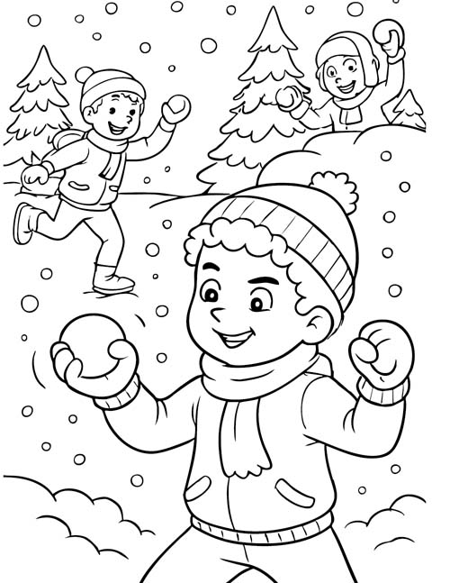 coloring page of a snowball fight