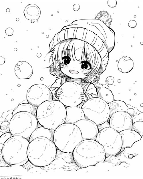 coloring page of a snowball pile