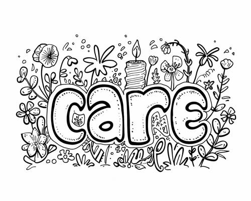 word art coloring page - care
