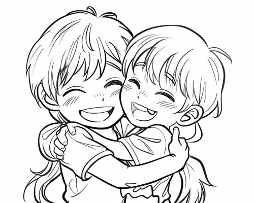coloring page of friends hugging