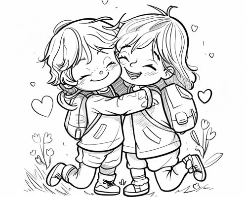 coloring page of friends holding hands