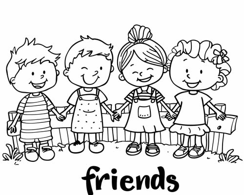 coloring page of friends holding hands