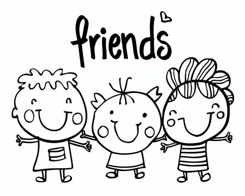 coloring page of friends holding hands