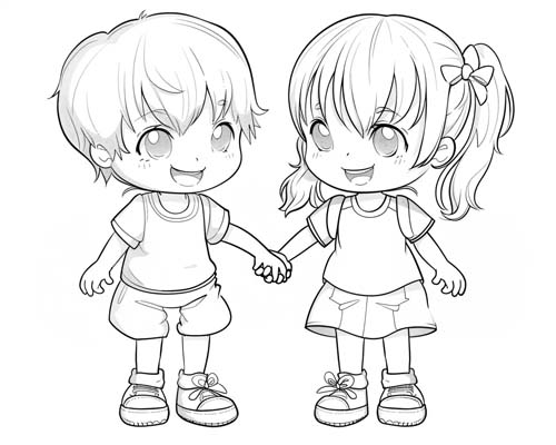 coloring page of friends holding hands