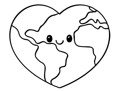 cute coloring page of earth shaped like a heart