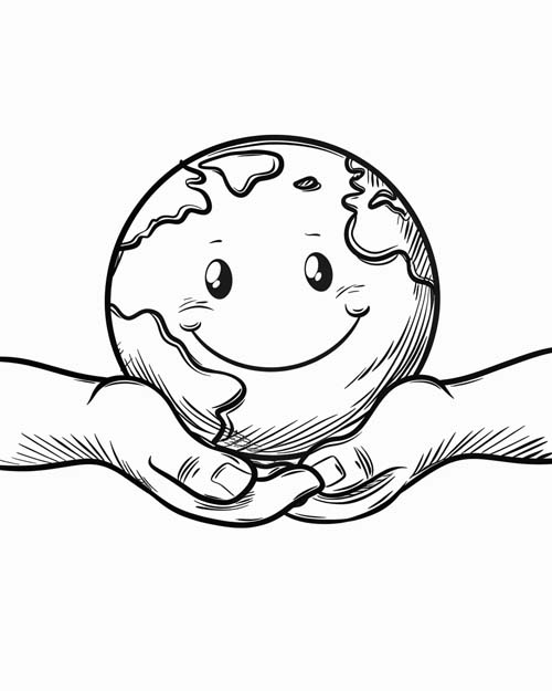 cute coloring page of hands holding earth