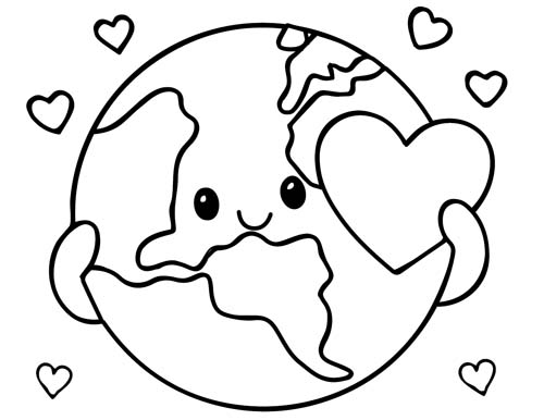 cute coloring page of earth and hearts
