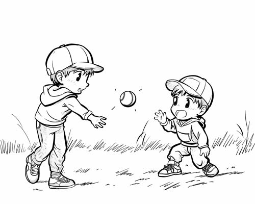coloring page of a child playing with his little brother