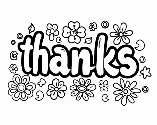 word art coloring page - thanks
