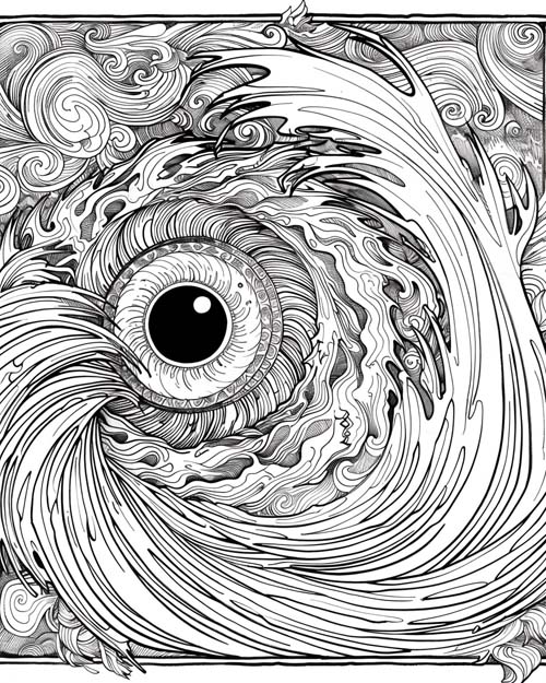 Aztec mythology coloring page of Tezcatlipoca's hurricane