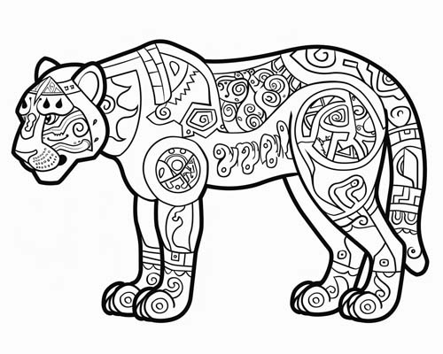 Aztec mythology coloring page of Tezcatlipoca the jaguar
