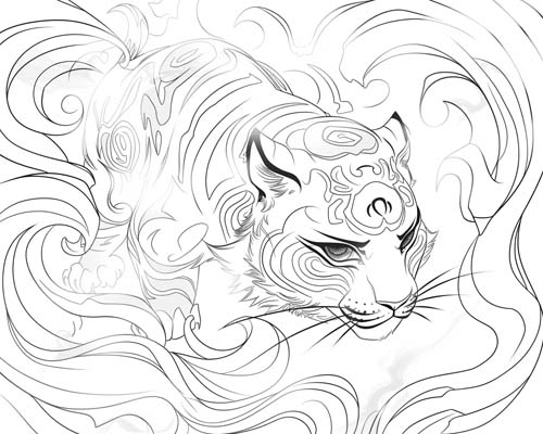 Aztec mythology coloring page of Tezcatlipoca the jaguar