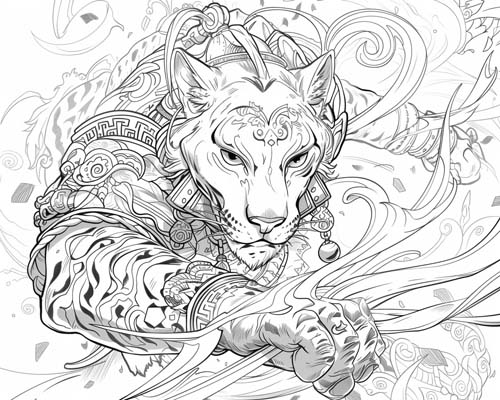 Aztec mythology coloring page of Tezcatlipoca the jaguar