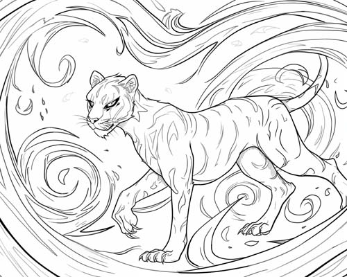 Aztec mythology coloring page of Tezcatlipoca the jaguar