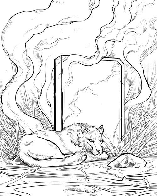 Aztec mythology coloring page of Tezcatlipoca's obsidian mirror'