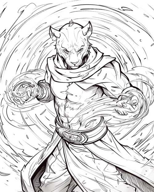 Aztec mythology coloring page of Tezcatlipoca and the hurricane