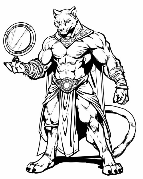 Aztec mythology coloring page of Tezcatlipoca's obsidian mirror'