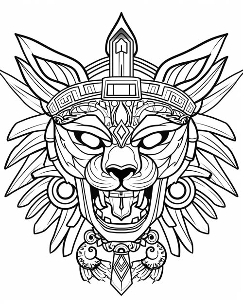 Aztec mythology coloring page of Tezcatlipoca
