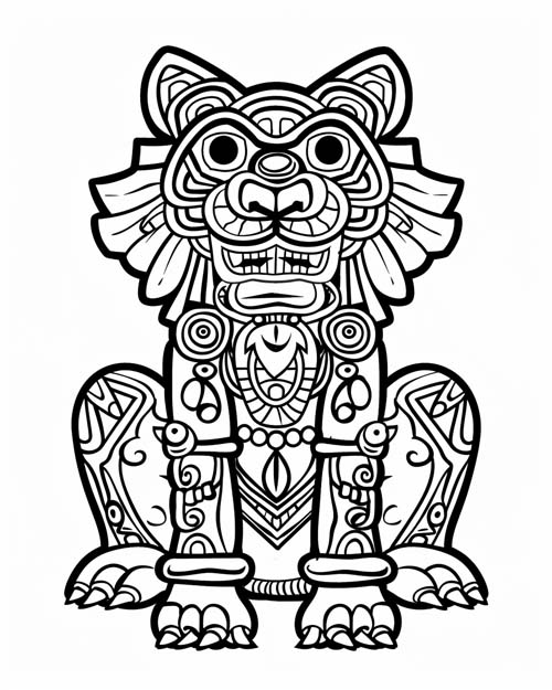 Aztec mythology coloring page of Tezcatlipoca