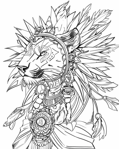 Aztec mythology coloring page of Tezcatlipoca
