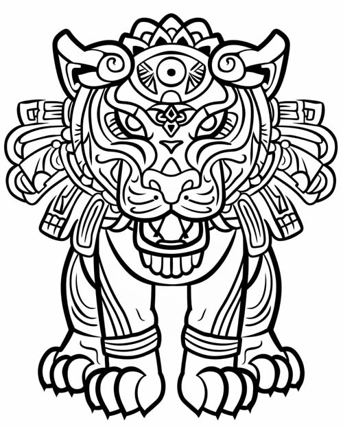 Aztec mythology coloring page of Tezcatlipoca
