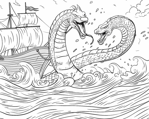 Danish sea serpents coloring page