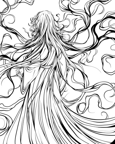 Yurei with long hair coloring page