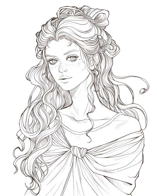 coloring page of the goddess Ishtar