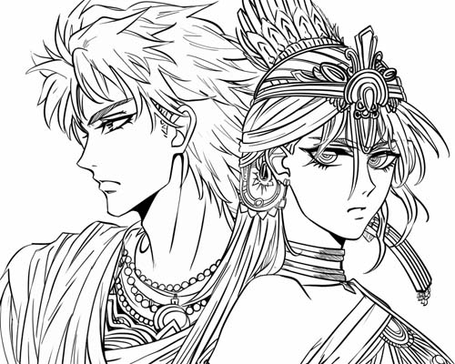 coloring page is Ishtar and Gilgamesh