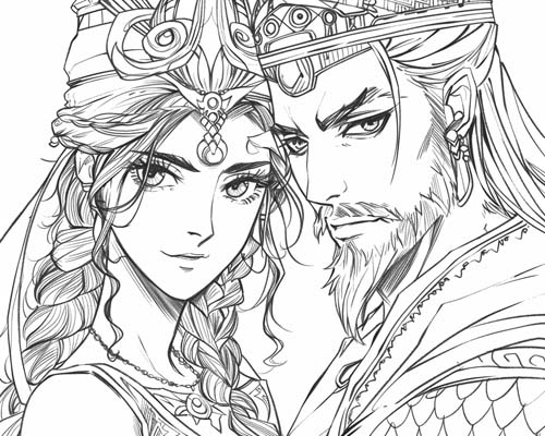 coloring page is Ishtar and Gilgamesh