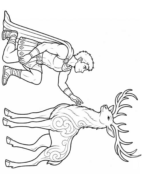 Simple, classic coloring page of Hercules catching the Golden Hind