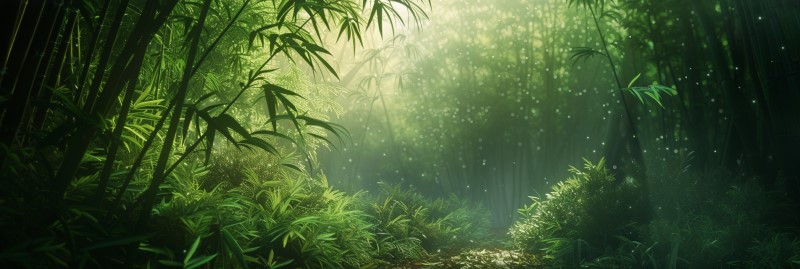 digital art of sunshine flooding a bamboo forest