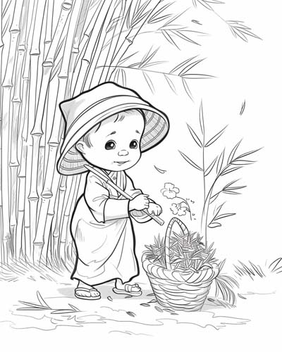 coloring page of farming bamboo