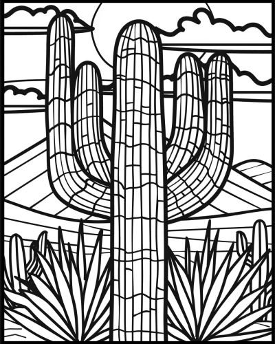 cactus coloring page with bold lines