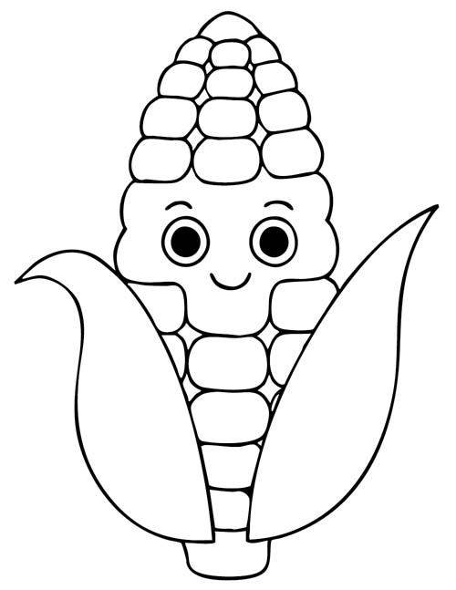 cute corn cob with a face coloring page