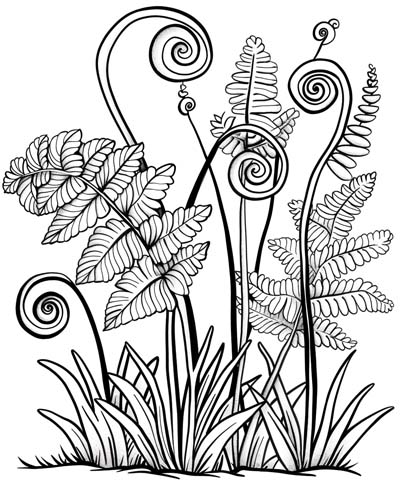 coloring page of a Fiddlehead fern