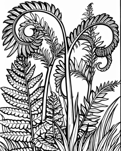 coloring page of a fern