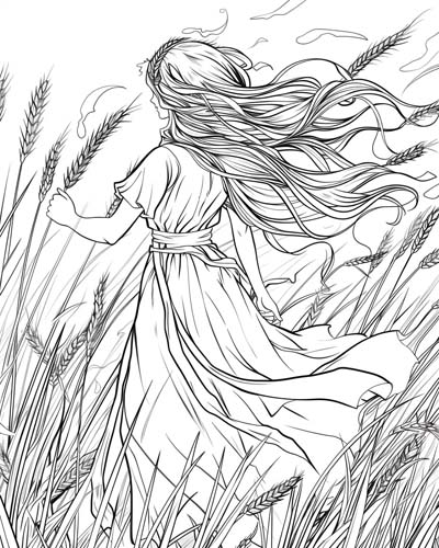 coloring page of the Roman goddess Ceres